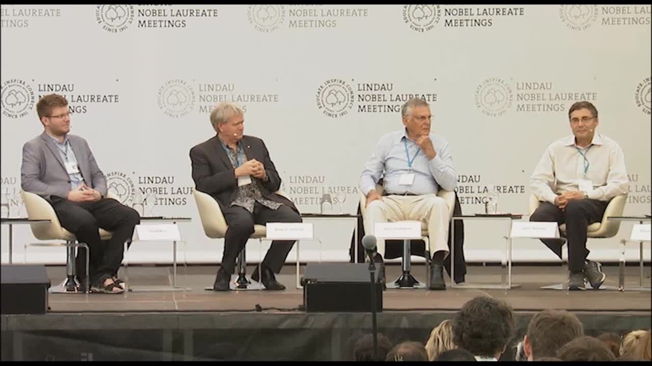 Closing Panel Discussion (2016) - The Future of Education in Sciences; Panelists Brian Schmidt, Dan Shechtman, Tamás Vámi, Carl Wieman; Moderator Karan Khemka