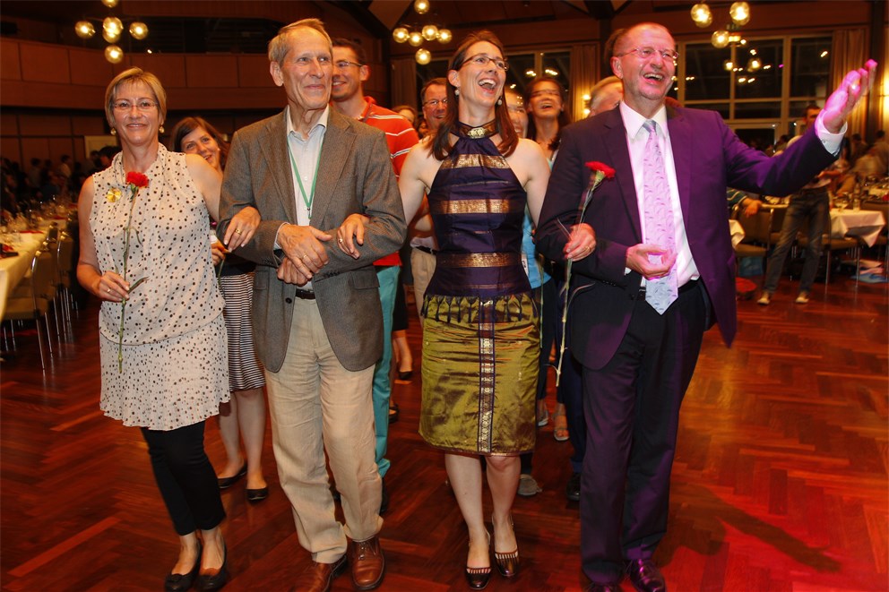 Countess Bettina Bernadotte leads the festive polonaise at the Singaporean evening