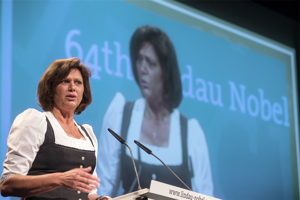 Federal Minister Ilse Aigner holding a speech during the opening ceremony. 