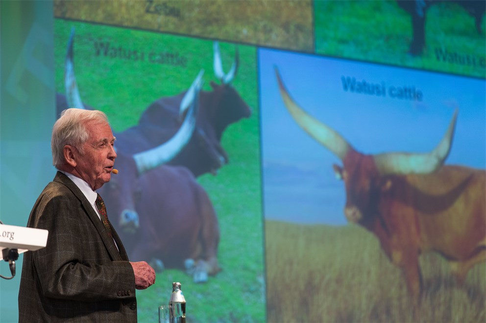 Harald zur Hausen presenting his lecture "Infections Linked to Human Cancers: Mechanisms and Synergisms" at the 64th Lindau Meeting.