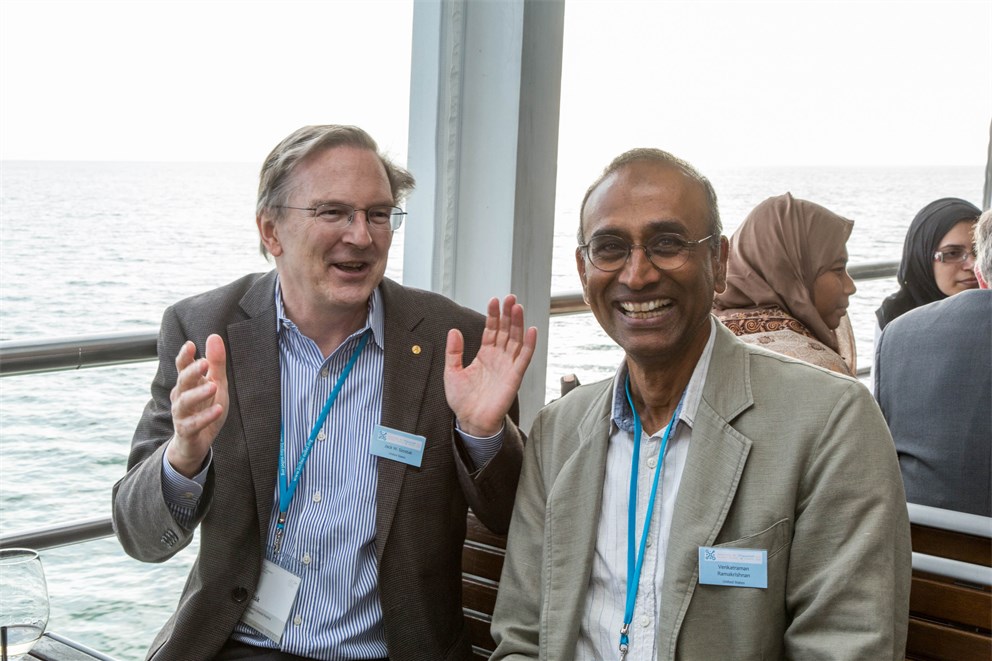 Jack Szostack and Venkatraman Ramakrishnan at the 65th Lindau Nobel Laureate Meeting.