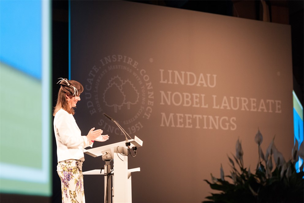 Countess Bettina Bernadotte delivering her welcome speech at the opening ceremony of the 65th Meeting.
