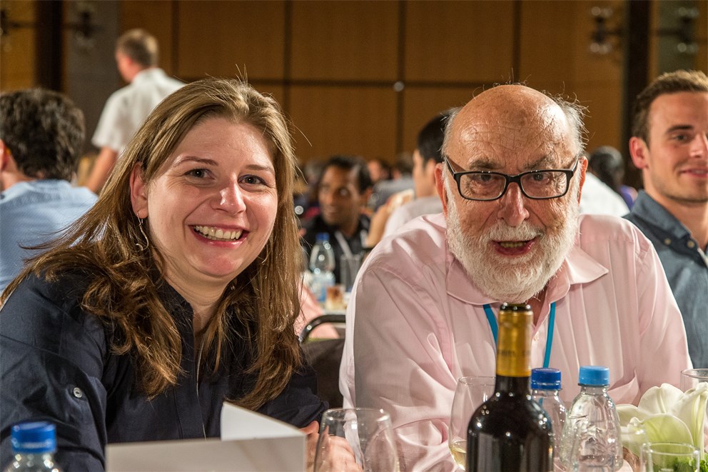 François Englert with a young scientists at the International Get-Together.