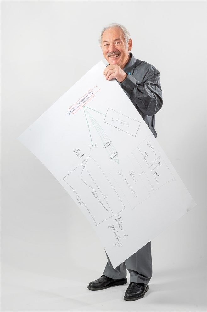 Peter Grünberg with his "Sketch of Science"