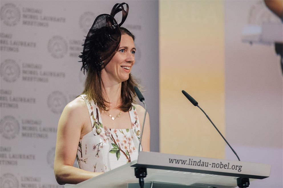 Countess Bettina Bernadotte welcoming the guets at the 67th Lindau Nobel Laureate Meeting