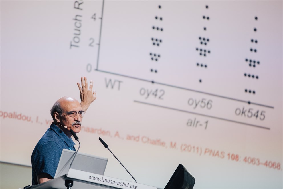 Martin Chalfie delivering his lecture "Robustness in Cell Development"