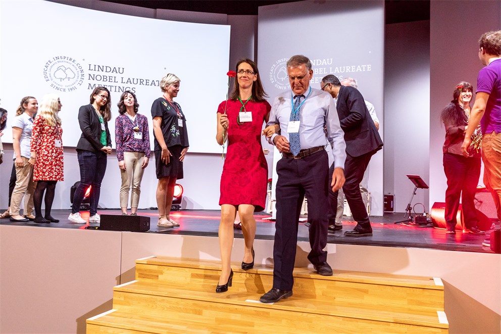 Countess Bettina Bernadotte and Dan Shechtman leading the festive polonaise at the International Get-Together