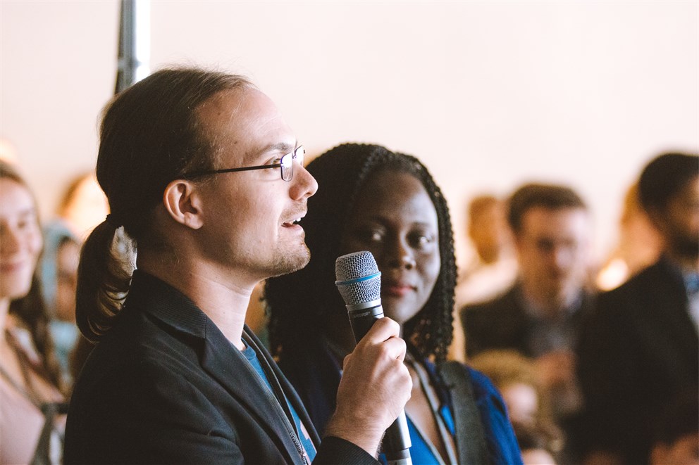 Young scientists taking part in an Agora Talk at the 68th Lindau Nobel Laureate Meeting
