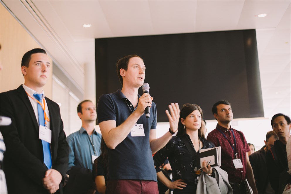 Young scientists taking part in an Agora Talk at the 68th Lindau Nobel Laureate Meeting