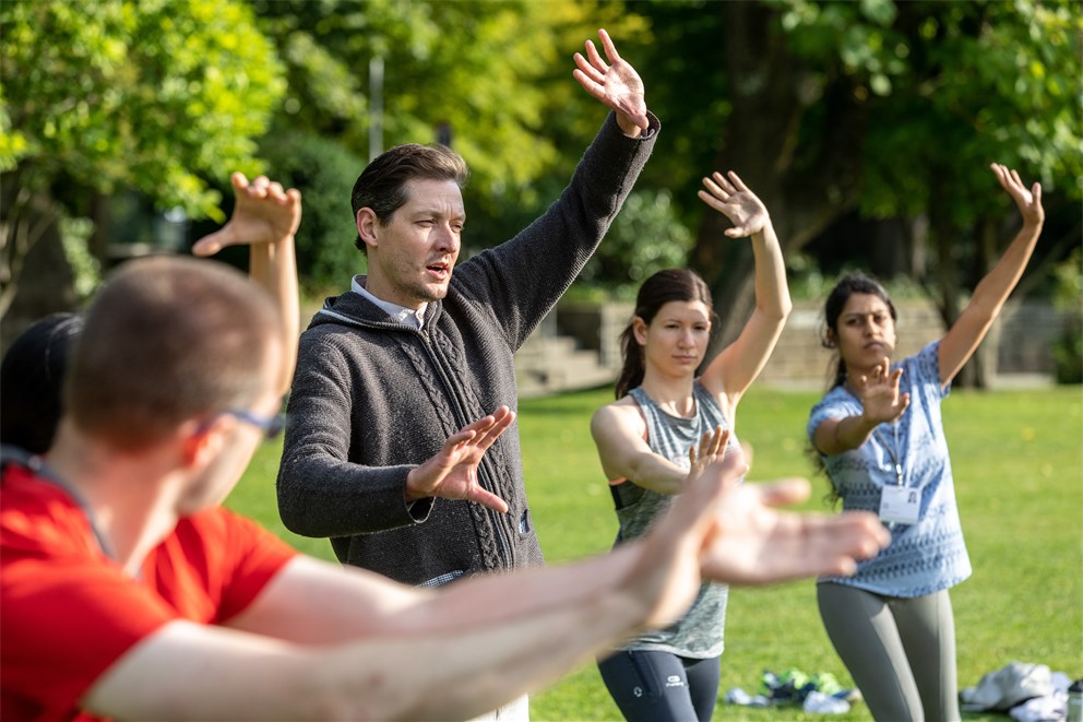 Young scientist exercising in the morning at the 68th Lindau Nobel Laureate Meeting
