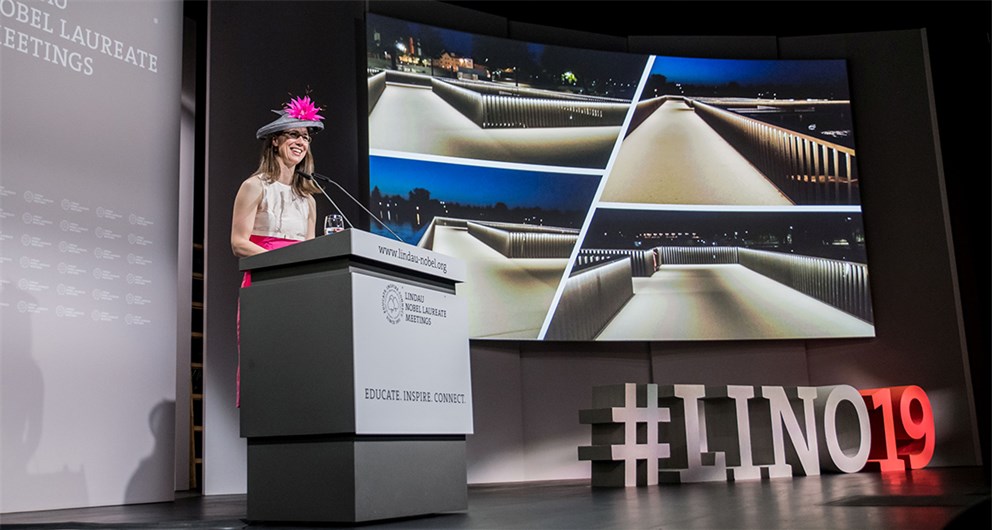 Countess Bettina Bernadotte, president of the Council for the Lindau Nobel Laureate Meetings, welcomes the guests at the opening ceremony