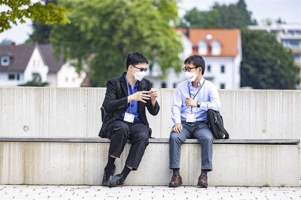 Young scientists during a coffee break.