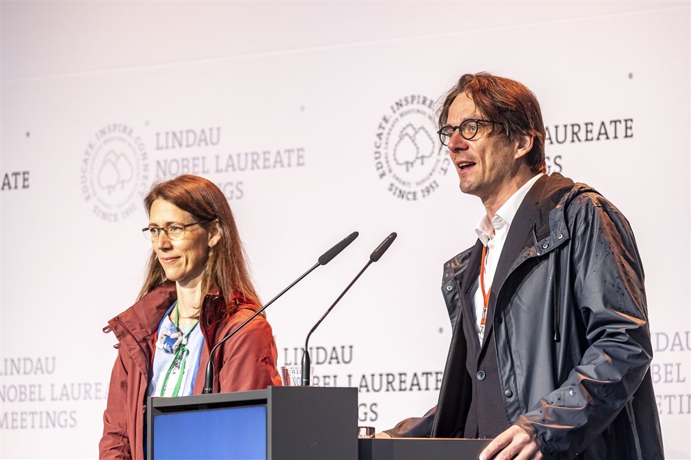 Count Björn Bernadotte and Countess Bettina Bernadotte welcoming the guests on Mainau Island.